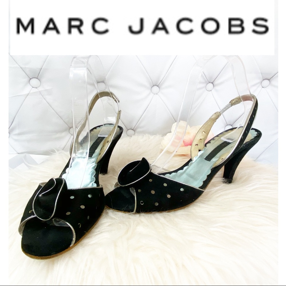 Marc Jacobs Black Polka Dot Slingback Heels